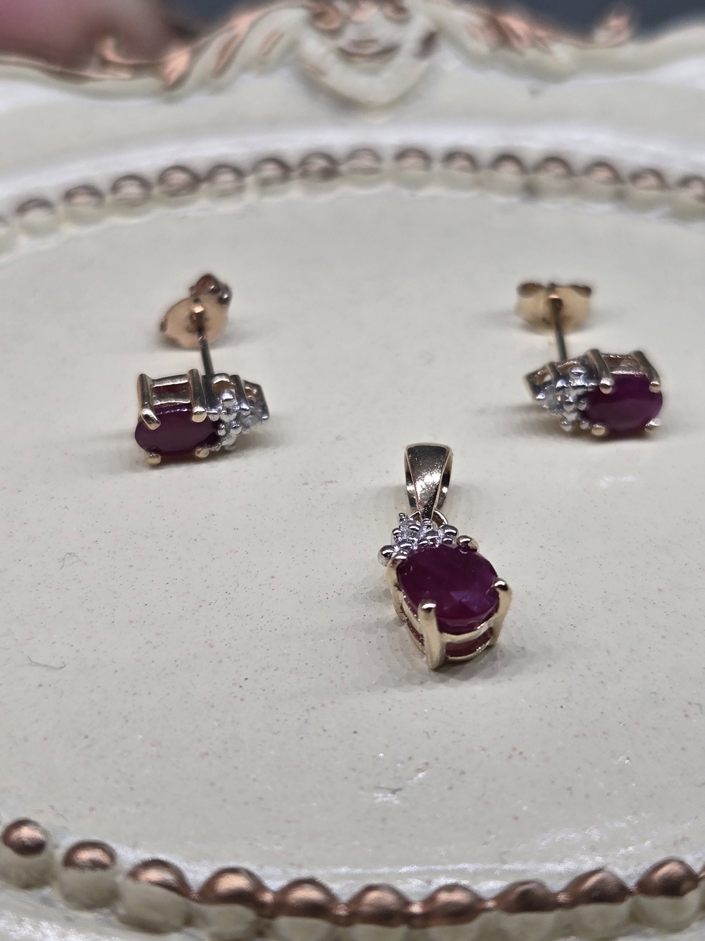 10K Yellow Gold Ruby Pendant and Stud Earrings Set - Elegant Women’s Jewelry